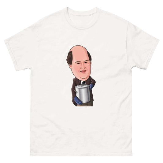 Kevin's Famous Chilli Cartoon - Maxi, Caricature, Cartoon, Chilli, Famous Chilli, Kevin, Kevin Malone, Kevin's Famous Chilli, T-Shirt, Tee, The Office, The US Office, Introducing the "Maxi Kevin's Famous Chili Cartoon" T-Shirt – A Hilarious Tribute in Lar