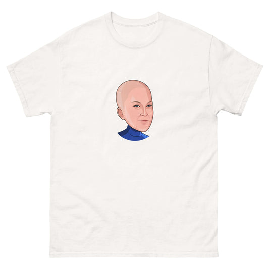 Bald Meredith Cartoon - Maxi, Bald, Bald Meredith, Caricature, Cartoon, Meredith, Meredith Palmer, T-Shirt, Tee, The Office, The US Office, Introducing the "Maxi Bald Meredith Cartoon" T-Shirt – Meredith's Bold Look in Larger-Than-Life Style! For fans of