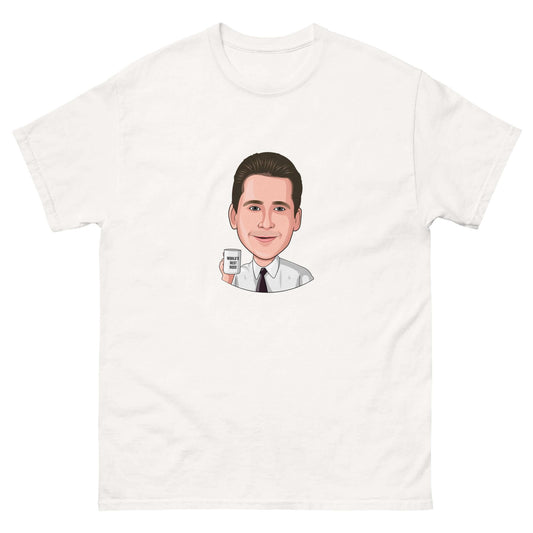 Michael Scott World's Best Boss Cartoon - Maxi, Caricature, Cartoon, Michael, Michael Scott, Mug, T-Shirt, Tee, The Office, The US Office, World's Best Boss, Introducing the "Maxi World's Best Boss Cartoon" T-Shirt – Michael Scott's Iconic Title in Larger