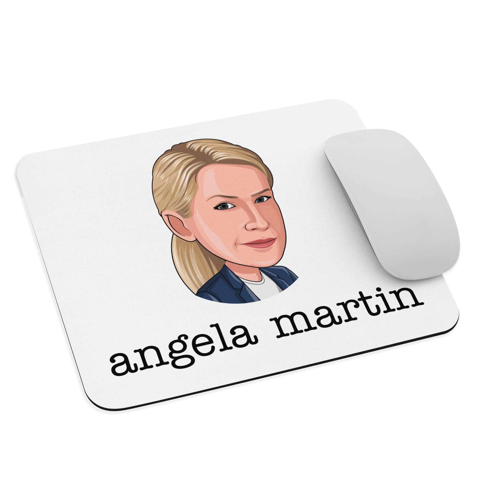 "Angela Martin" mouse pad Introducing the "Angela Martin Mouse Pad" – a sophisticated and feline-friendly addition to your workspace, capturing the essence of everyone's favorite head of the Party Planning Committee from "The Office." **Elegant Features:*